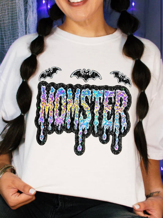 Faux Embroidery Glitter Momster