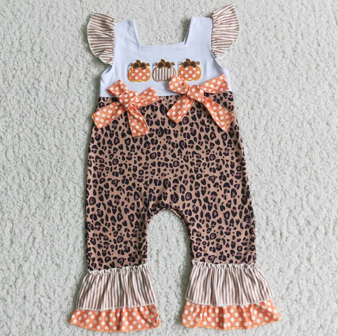 Embroidered Leopard Pumpkins Romper