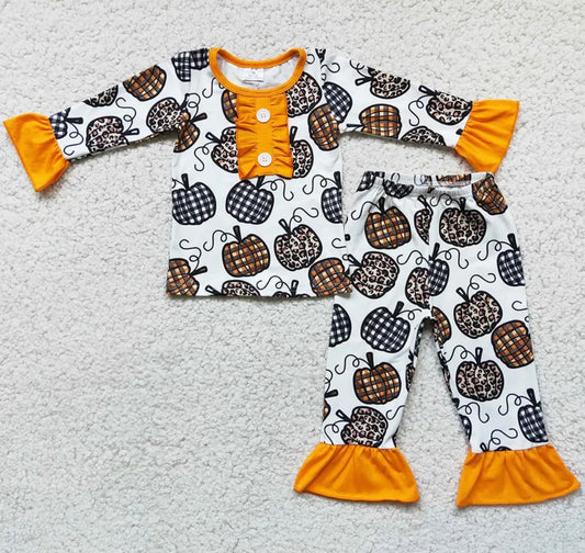 Leopard Plaid Pumpkin Girls Set