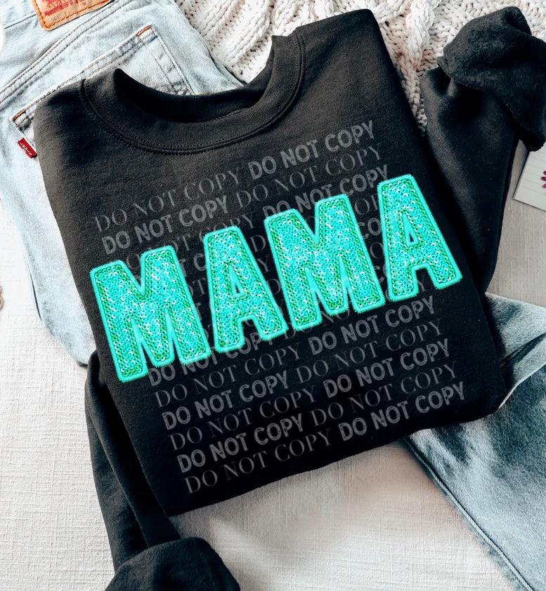 Faux Embroidery Sequin Mama Sweatshirt